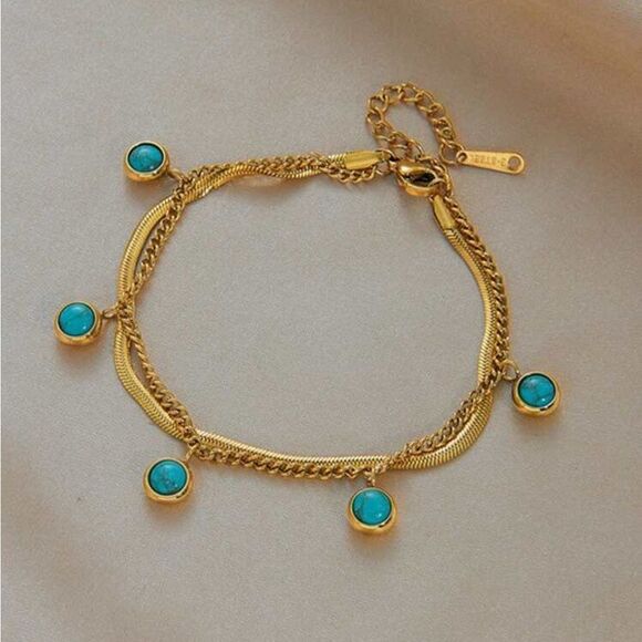 Turquoise Charm Bracelet #1510 - Picture 1 of 5